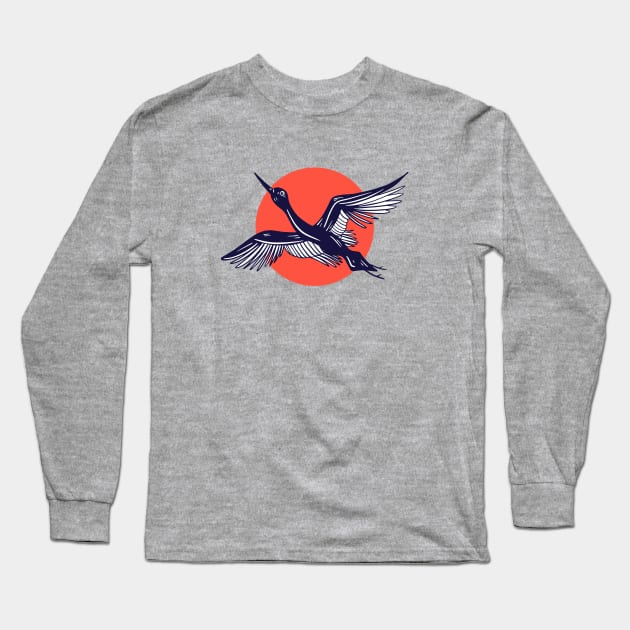 Vintage Sketch of a Japanese Crane Long Sleeve T-Shirt by SLAG_Creative